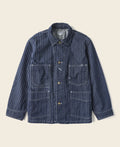 Veste de travail boutonnée Indigo à rayures tissées avec quatre poches