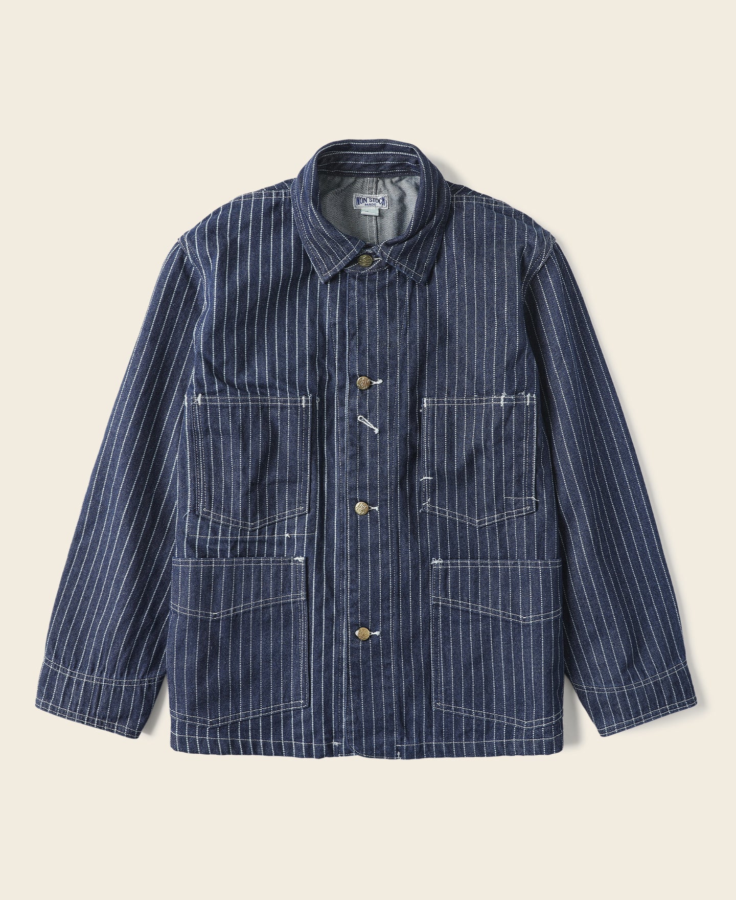 Veste de travail boutonnée Indigo à rayures tissées avec quatre poches