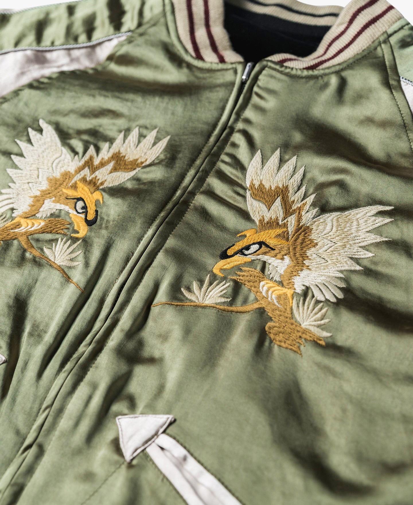 Blouson aviateur réversible satin vert blanc broderie aigle fermeture éclair
