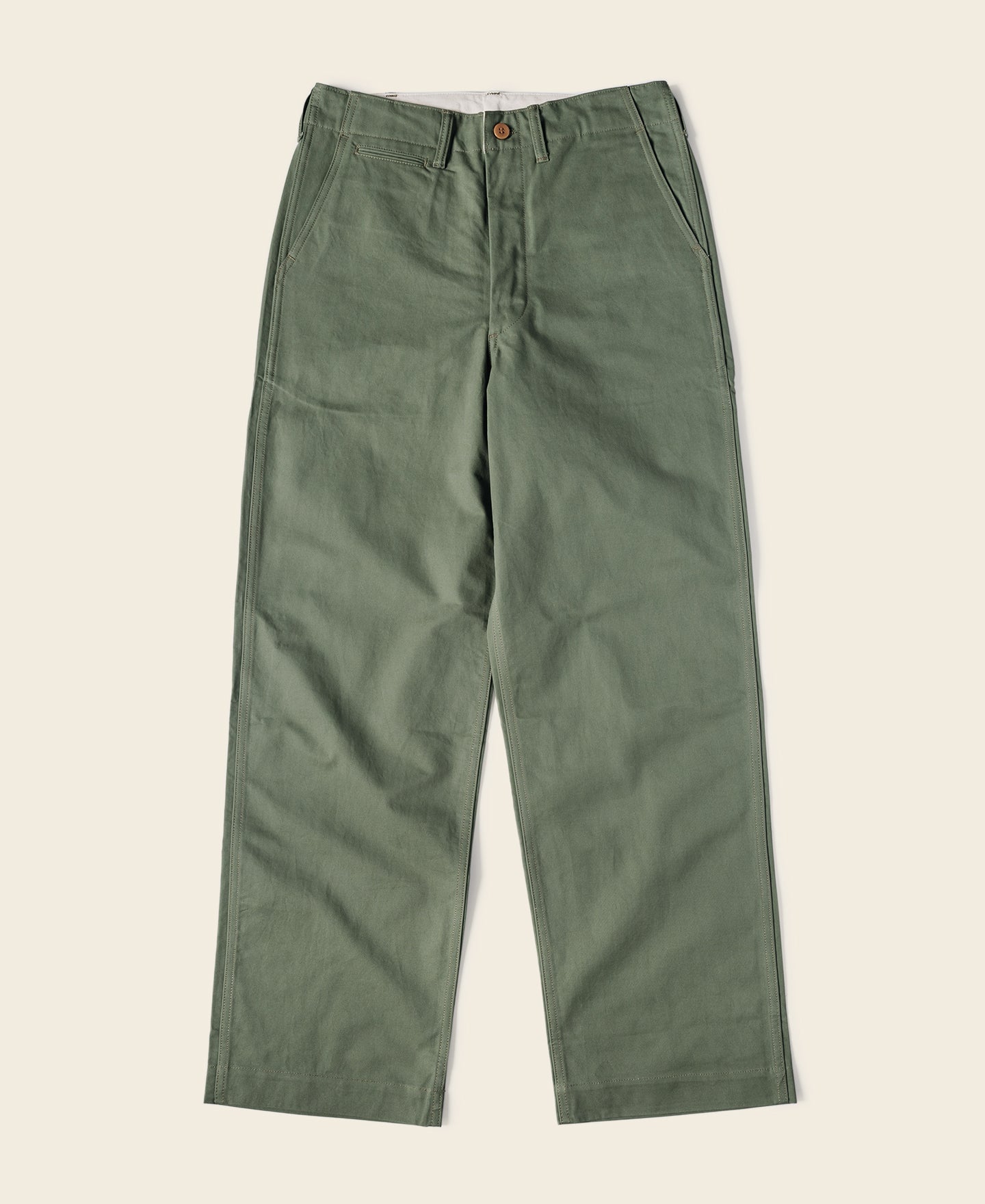 Pantalon Chino Kaki Vert Coupe Droite Style Militaire Vintage
