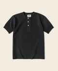 T-shirt Henley classique noir en coton à manches courtes, haut décontracté pour tous les jours