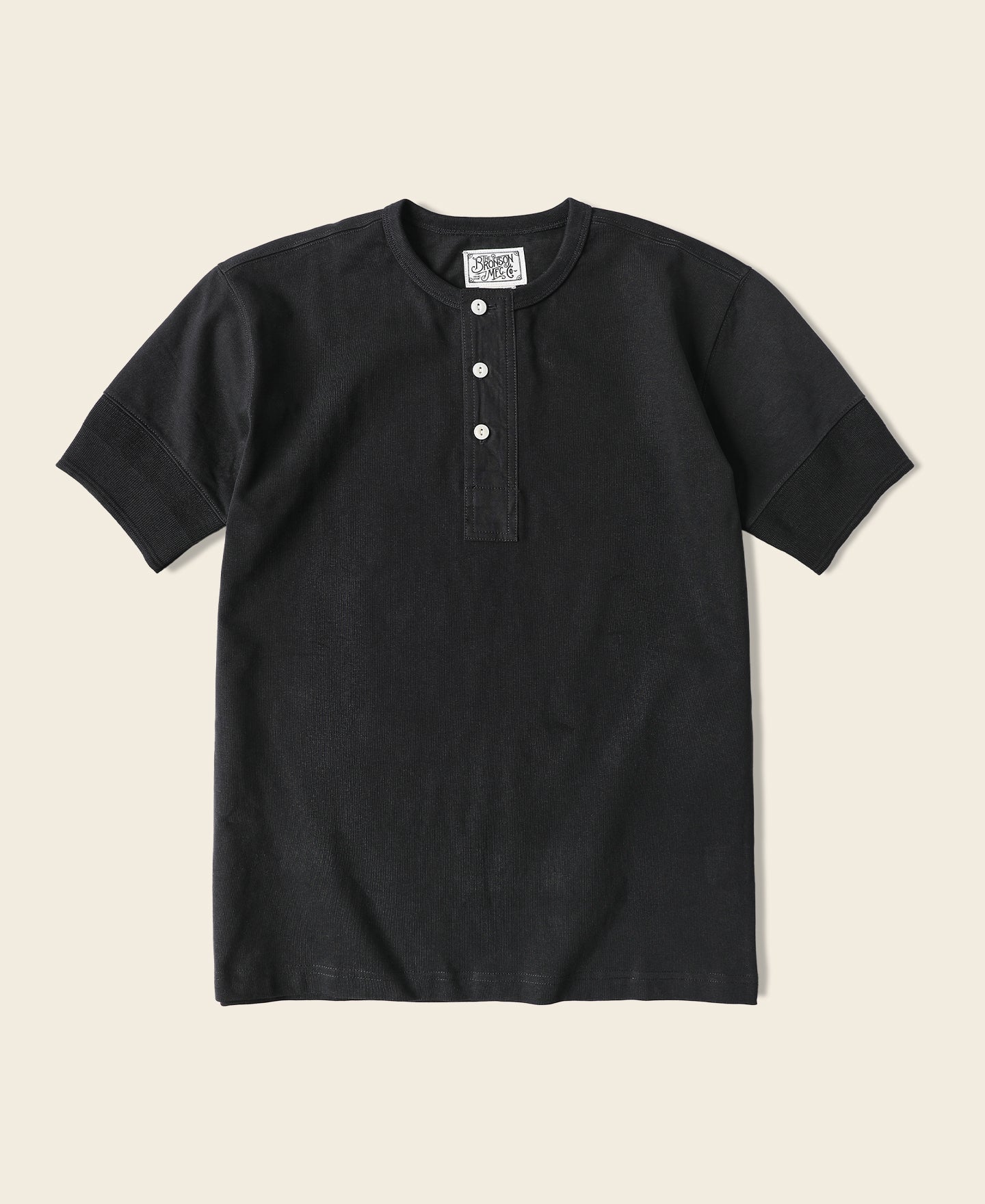 T-shirt Henley classique noir en coton à manches courtes, haut décontracté pour tous les jours