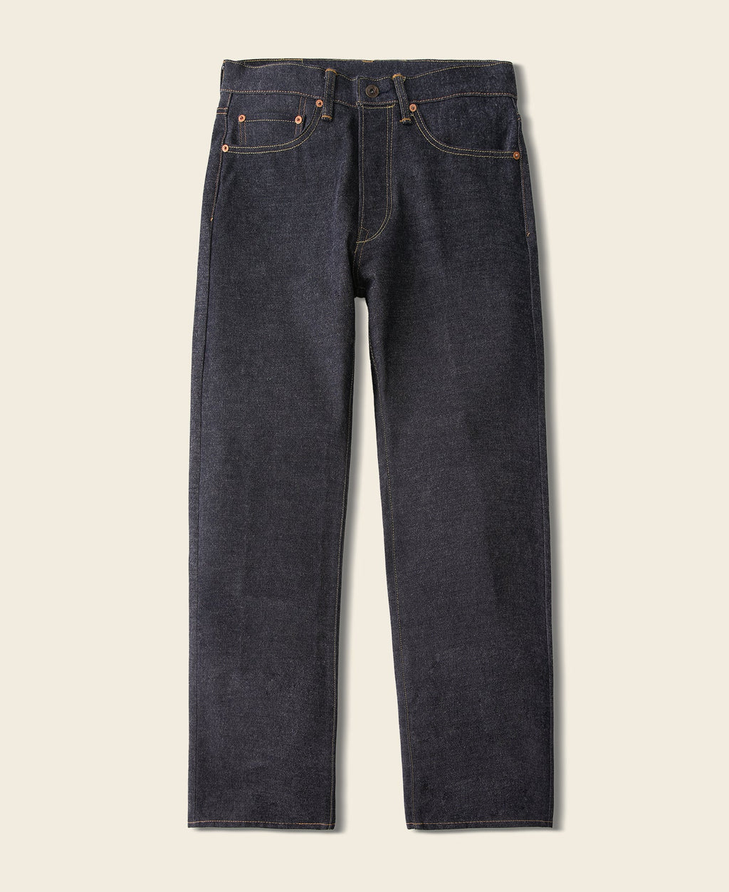 Jean en denim selvedge brut épais coupe droite indigo pour homme