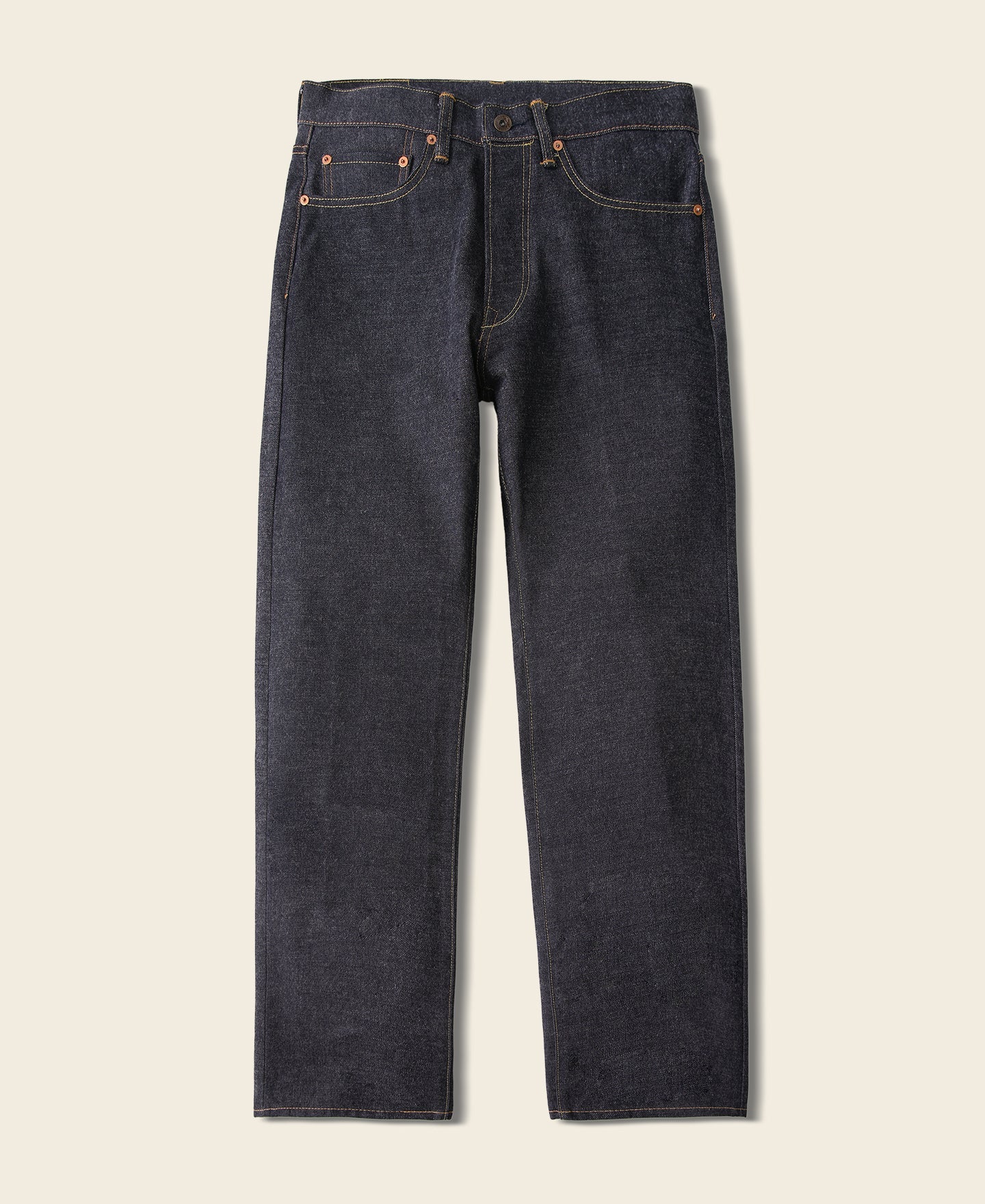 Jean en denim selvedge brut épais coupe droite indigo pour homme