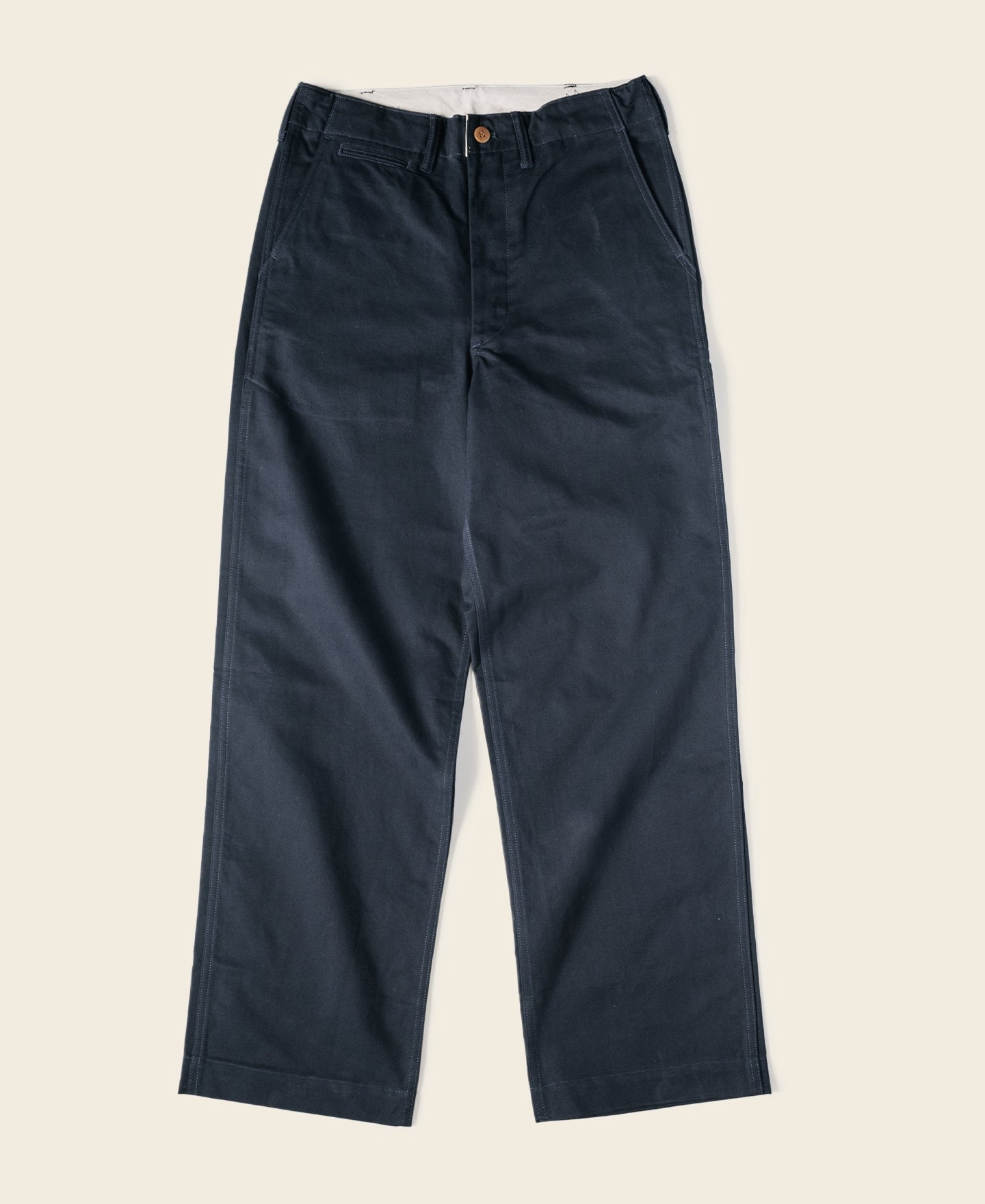 Pantalon chino ample bleu marine à jambes larges de style militaire