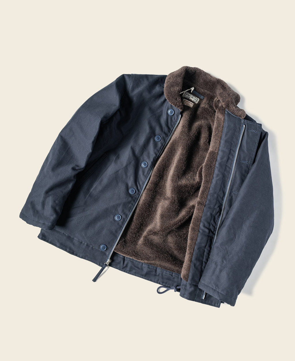 Veste de pont boutonnée col Sherpa bleu marine coupe-vent isolée style militaire