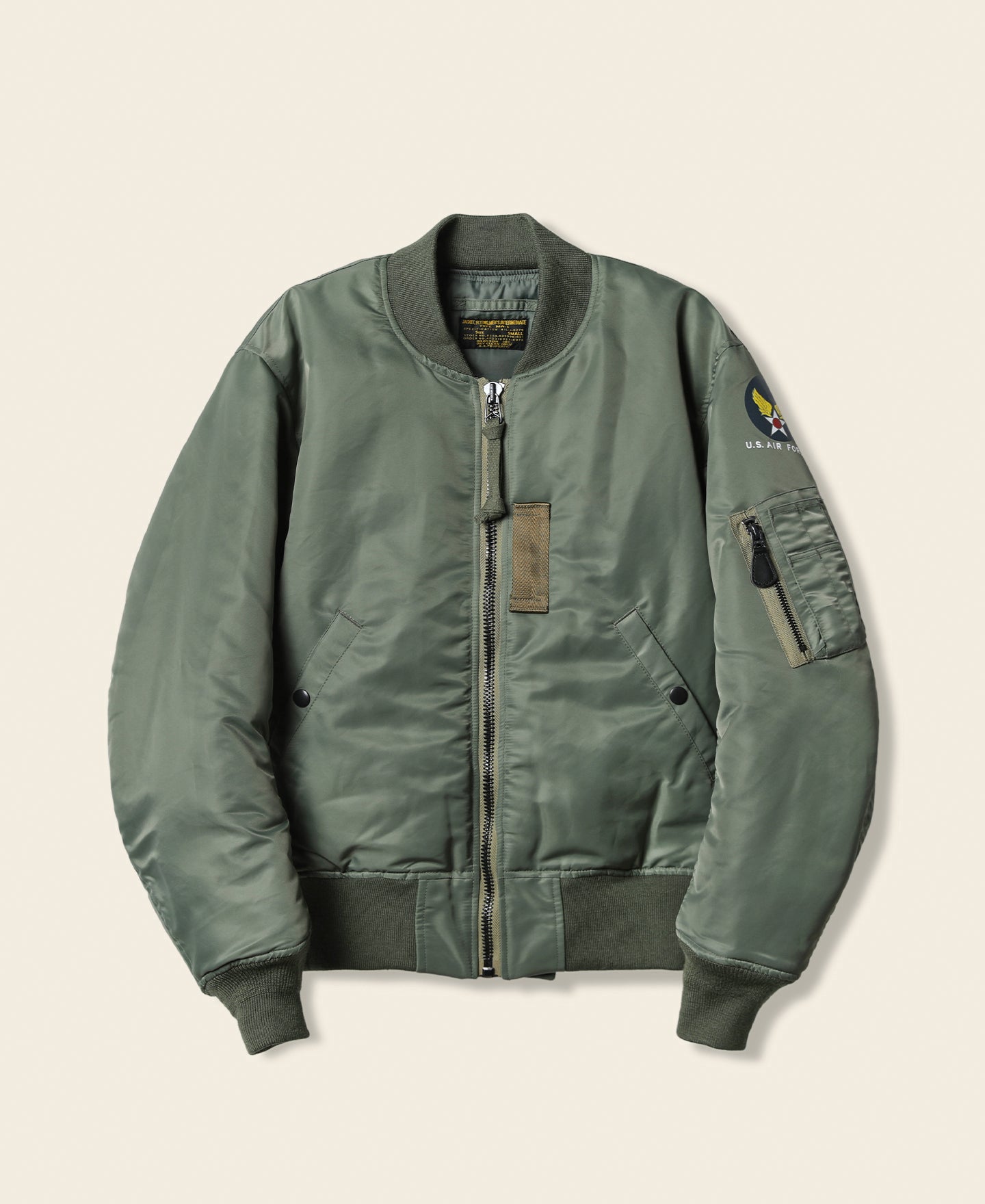 Blouson aviateur style MA-1 vert olive avec écusson de l'armée de l'air