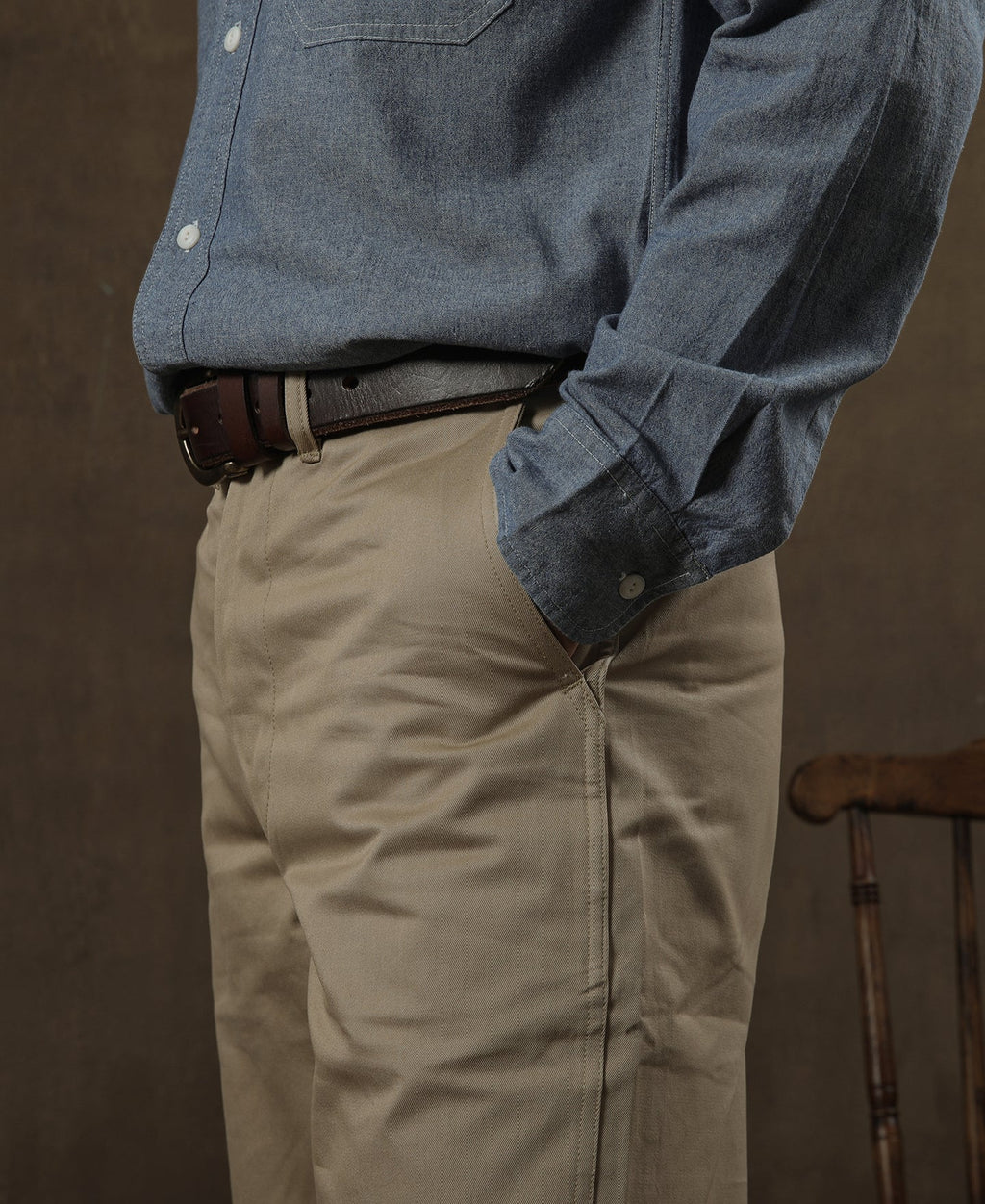 Pantalon Chino Homme Décontracté Coupe Droite Ample Kaki Vintage