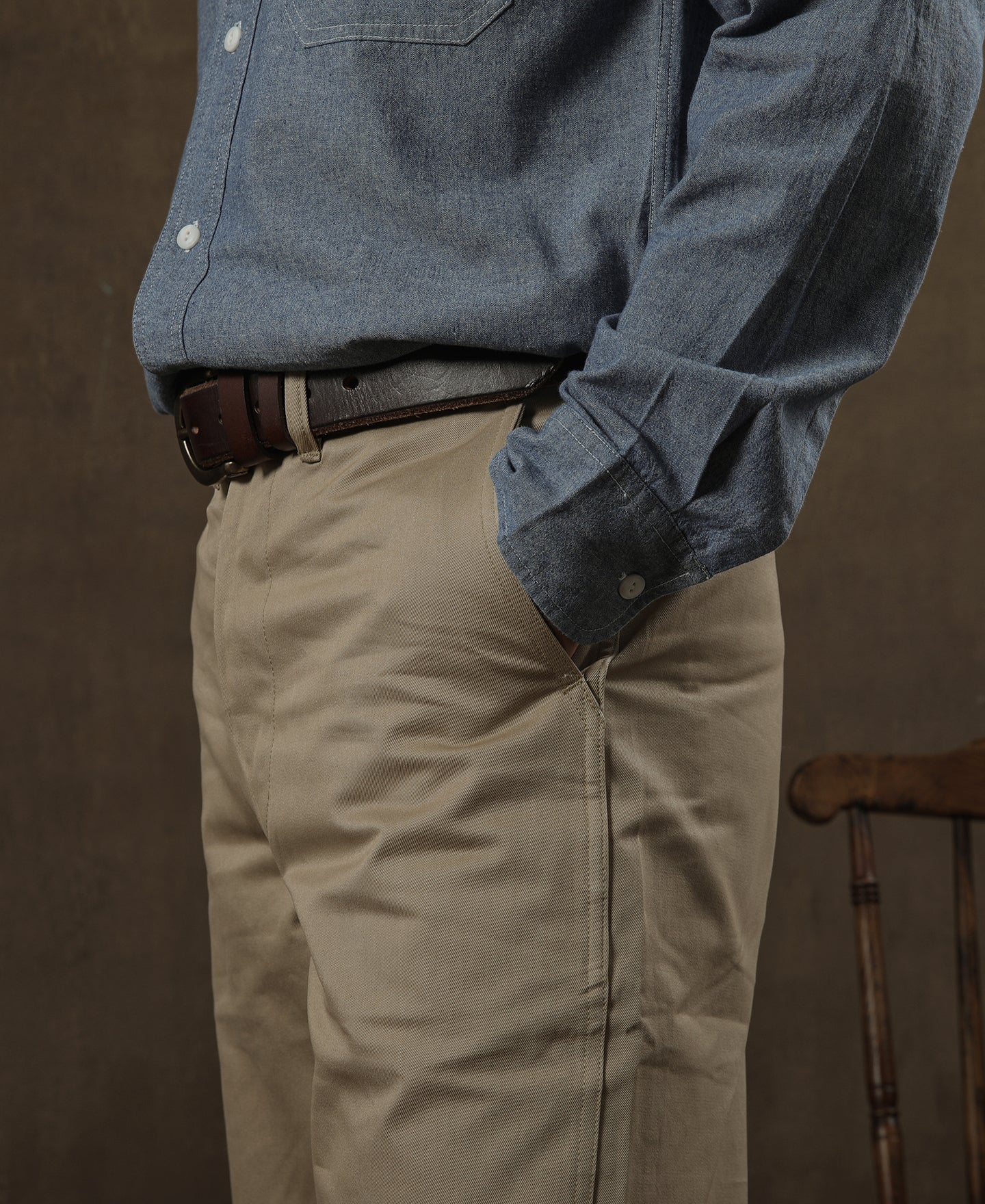 Pantalon Chino Homme Décontracté Coupe Droite Ample Kaki Vintage