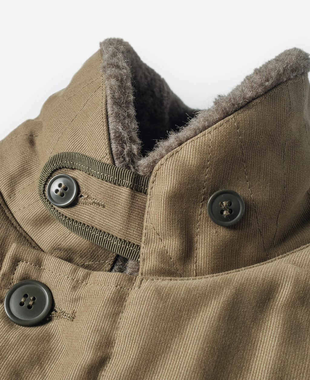 Veste de pont N-1 kaki style militaire avec col sherpa et boutonnage sur le devant pour homme