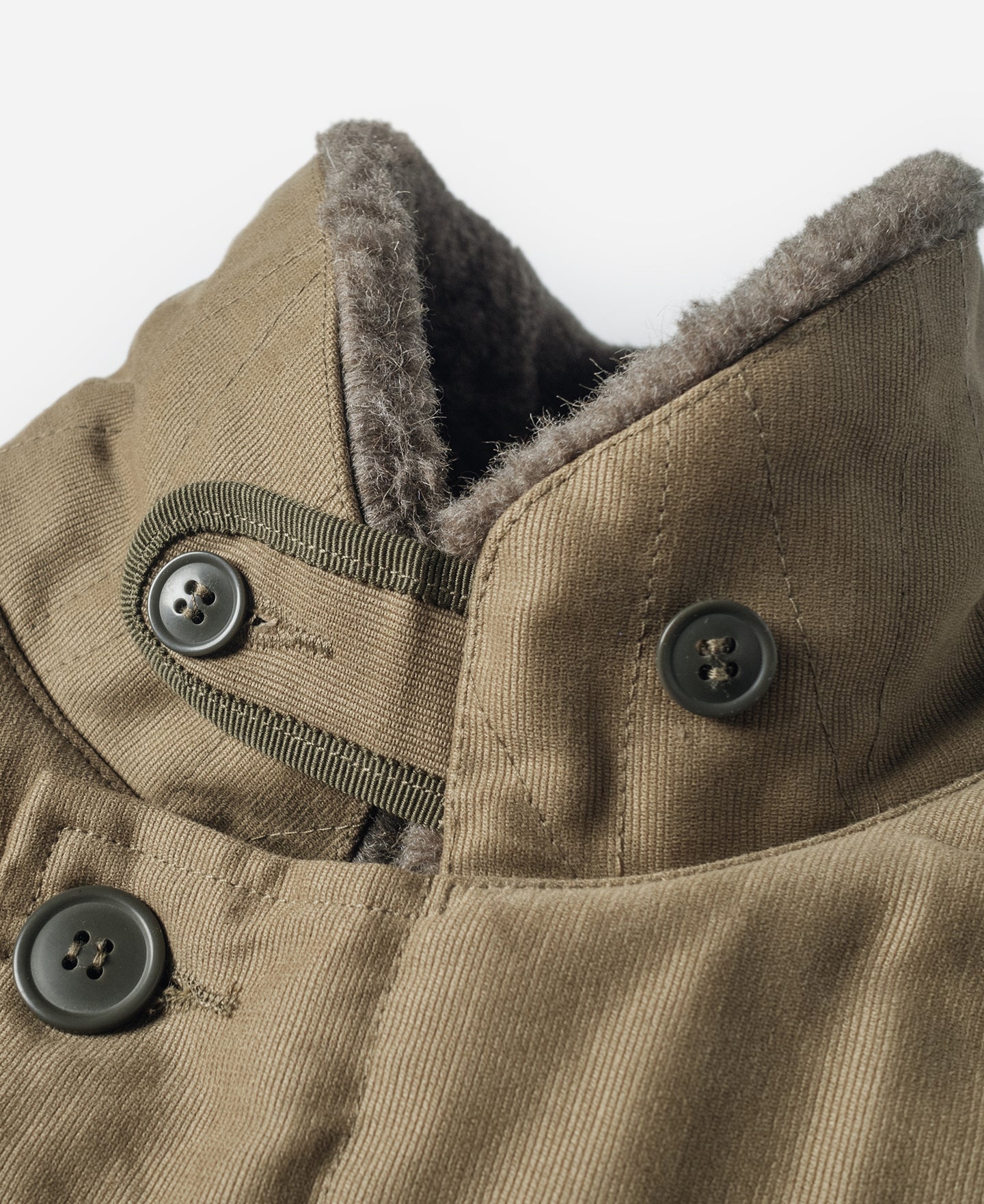 Veste de pont N-1 kaki style militaire avec col sherpa et boutonnage sur le devant pour homme