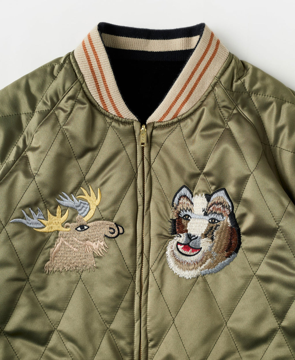 Blouson Souvenir Bomber Homme Réversible Noir Brodé Ours Polaire