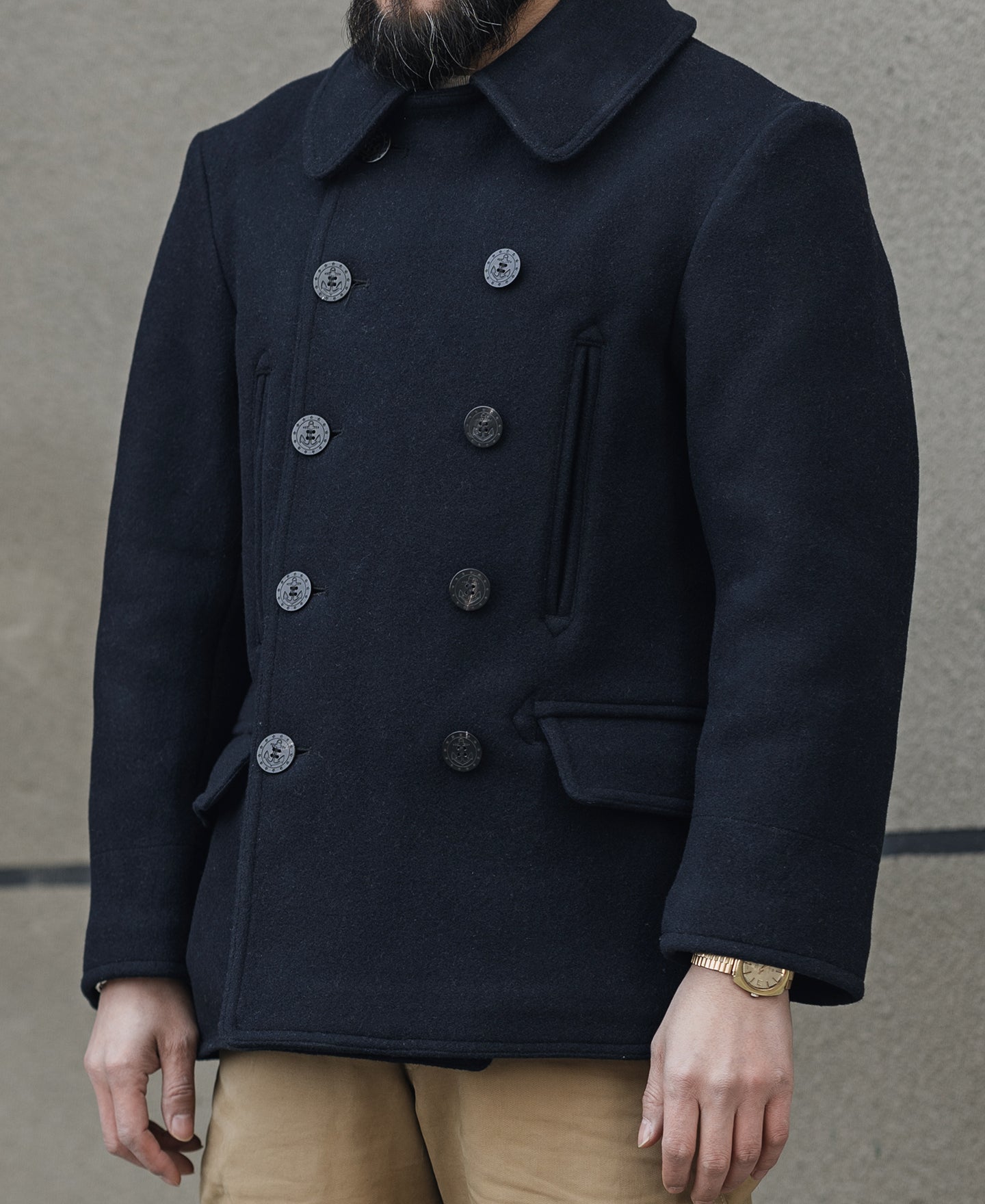 Caban en laine croisé bleu marine classique Manteau court pour homme