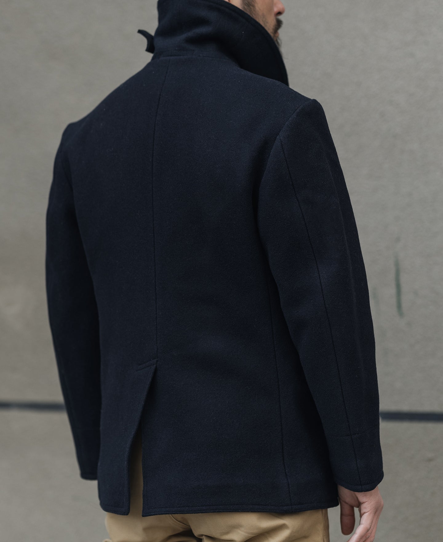 Caban en laine croisé bleu marine classique Manteau court pour homme