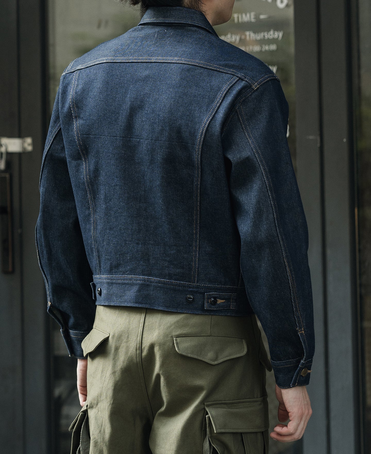 Veste de camionneur en jean sanforisé Indigo avec boutons en laiton style vintage pour homme
