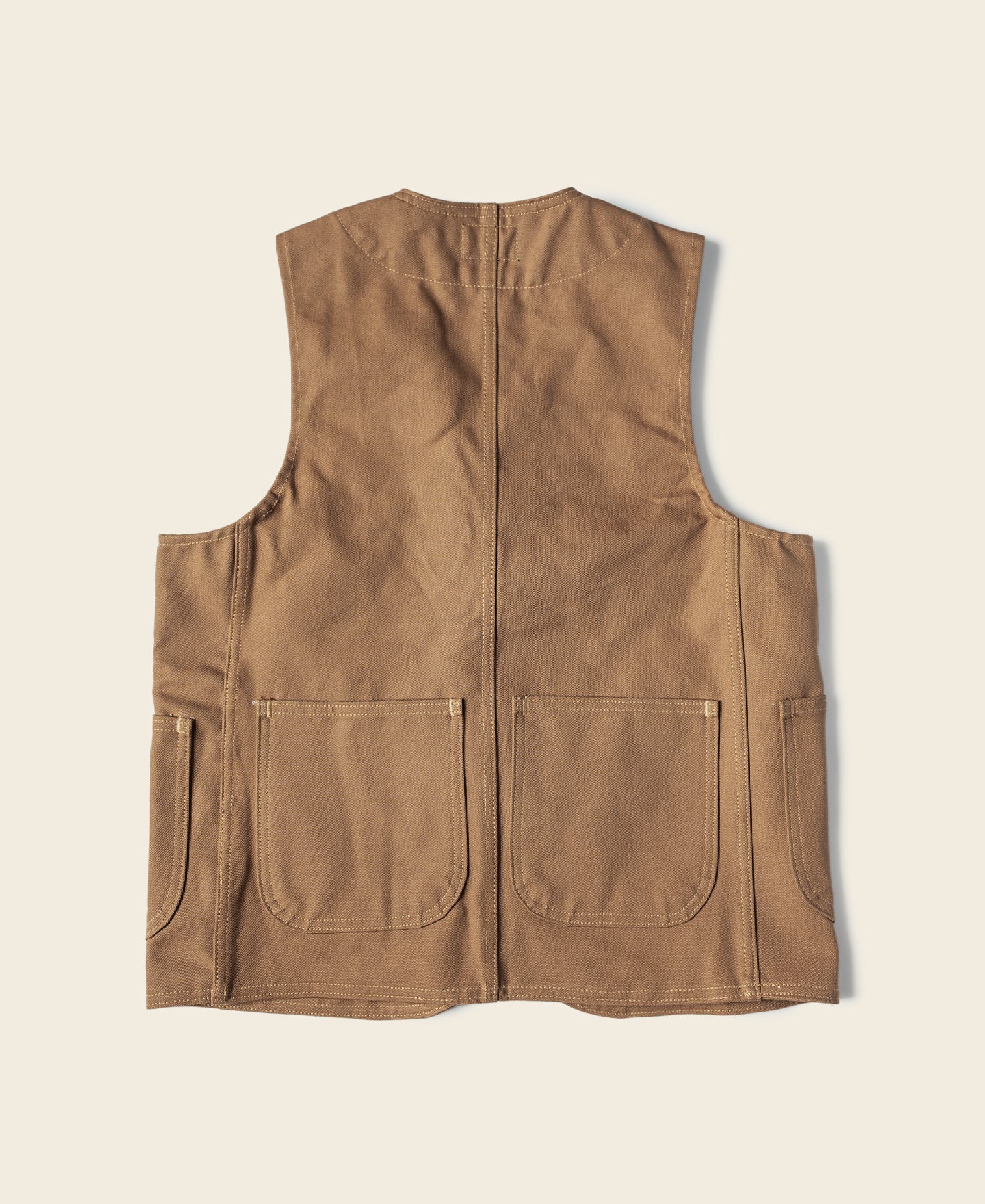 Gilet de chasse kaki épais en toile avec poches à gibier et fermeture boutonnée