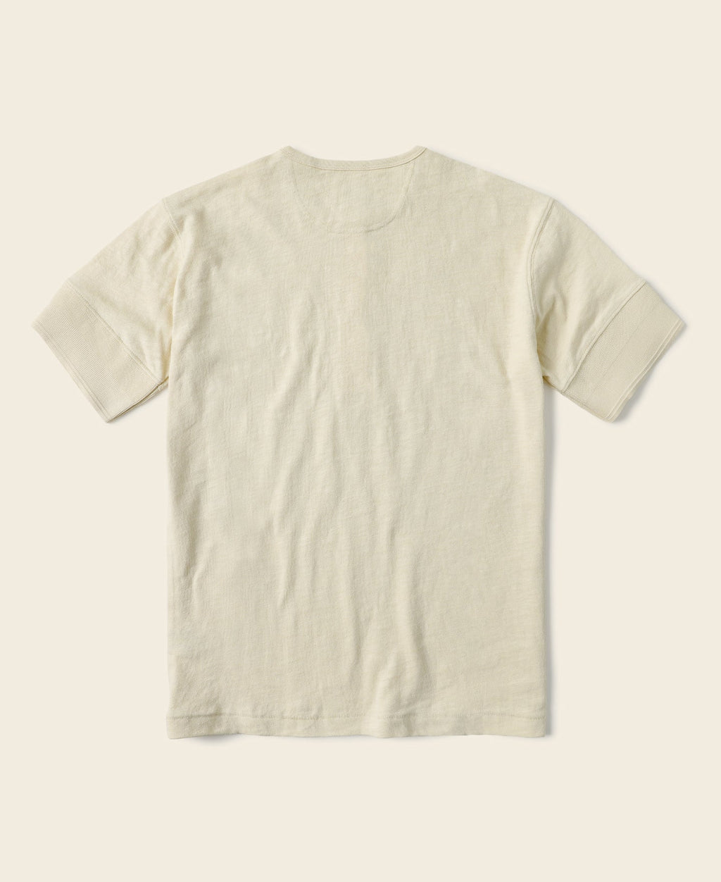 T-shirt Henley à manches courtes en coton flammé blanc cassé avec patte de boutonnage