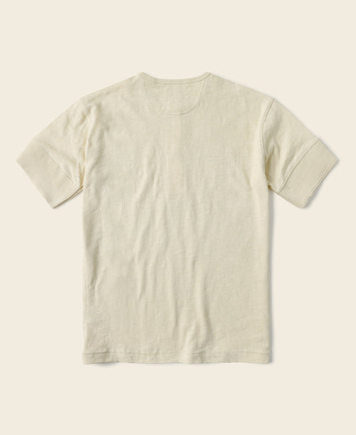 T-shirt Henley à manches courtes en coton flammé blanc cassé avec patte de boutonnage