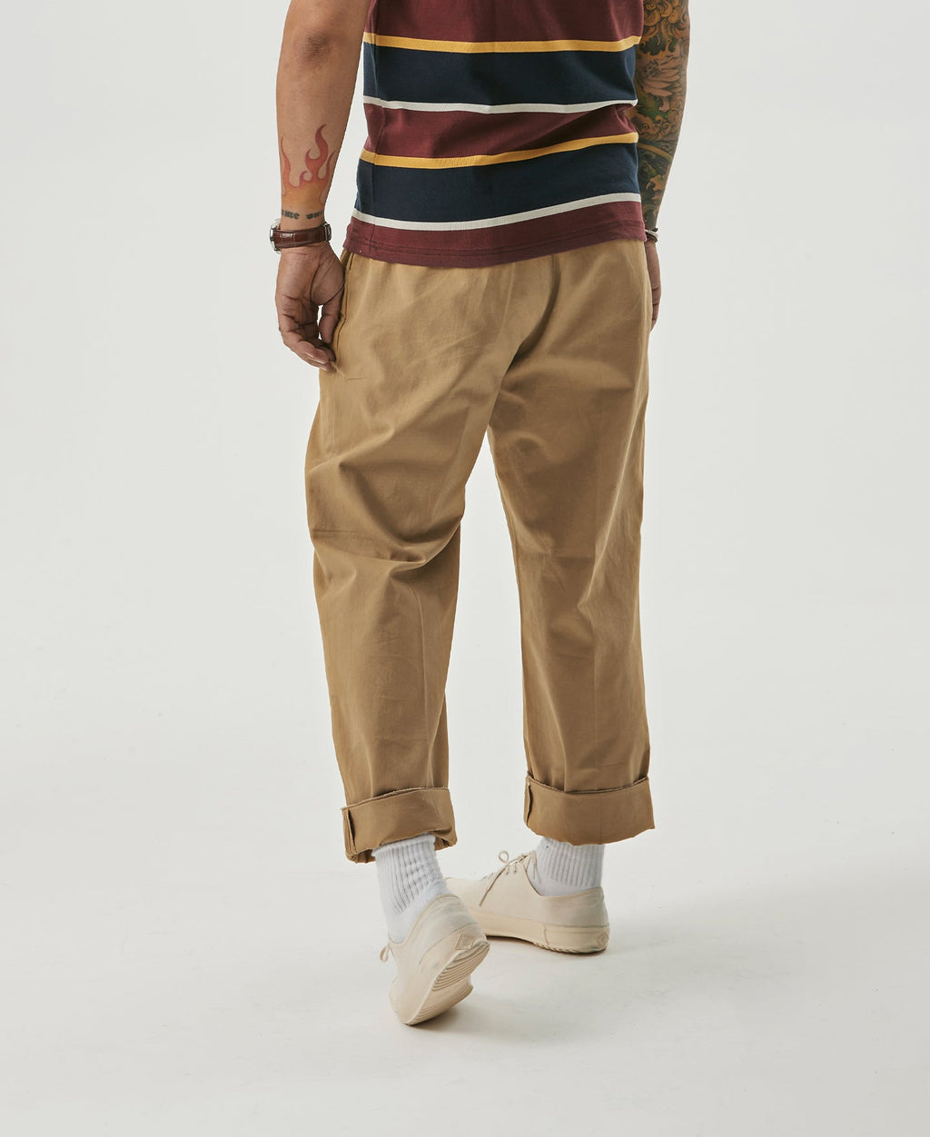 Pantalon Chino Homme Double Plis Coupe Large Style Vintage Jaune