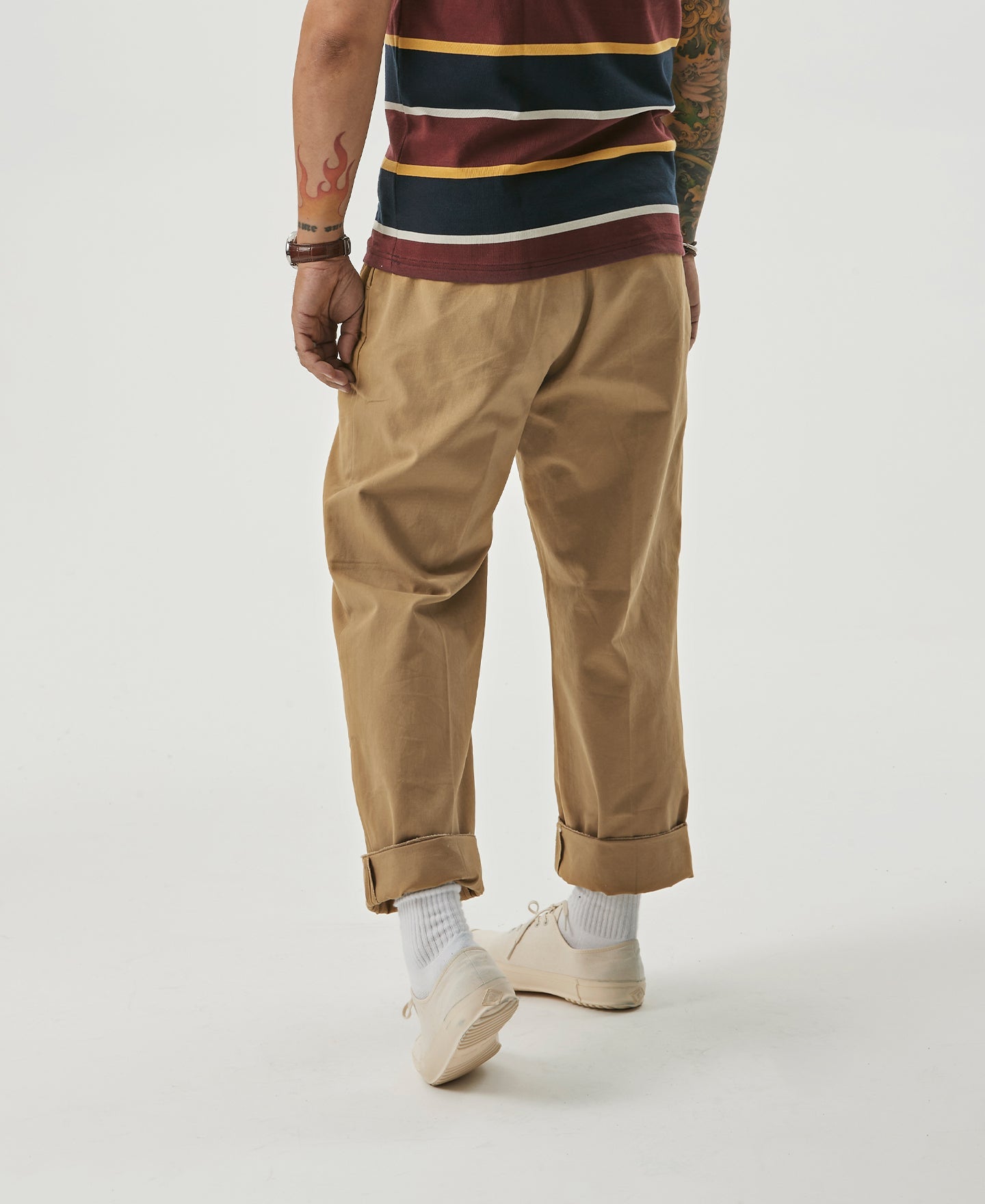 Pantalon Chino Homme Double Plis Coupe Large Style Vintage Jaune