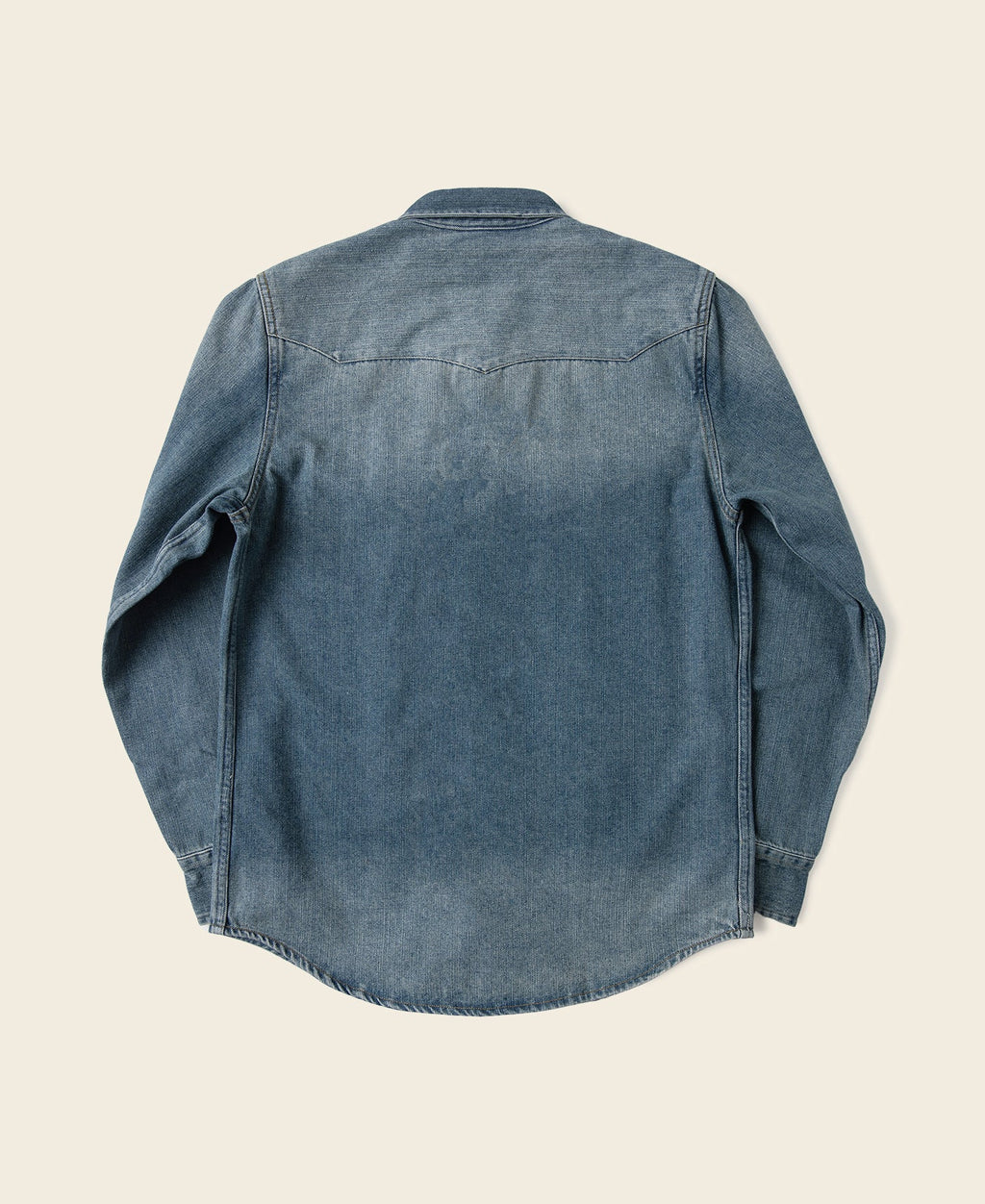Chemise western en jean flammé bleu avec poches poitrine brodées et boutons-pression