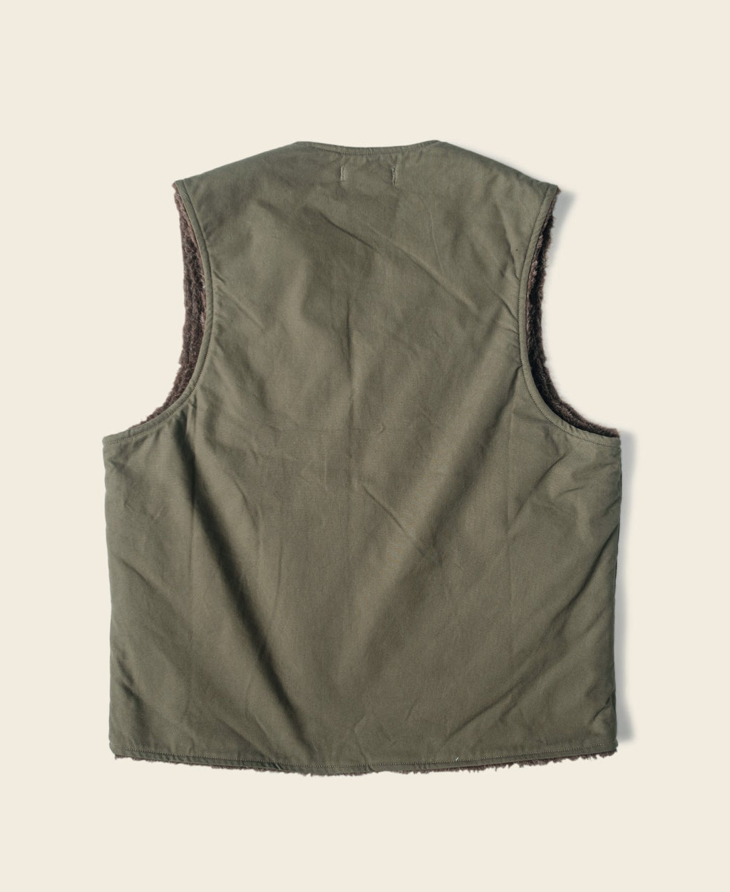 Gilet zippé doublé polaire olive avec grandes poches avant
