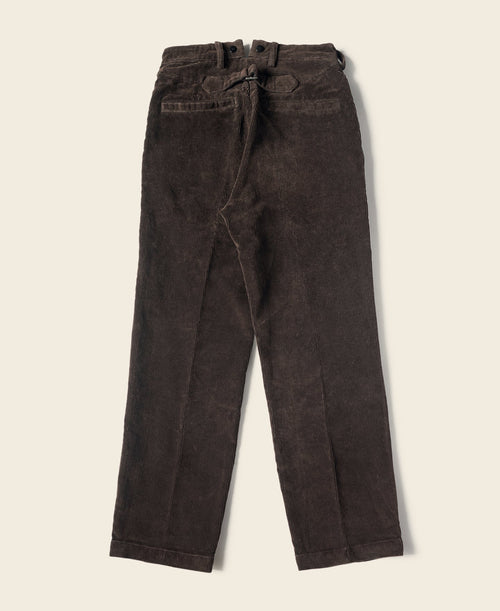 Pantalon de travail taille haute en velours côtelé marron, coupe droite, style vintage