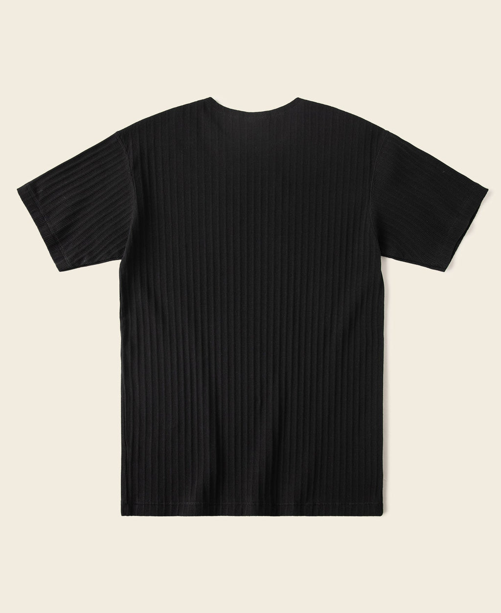 T-shirt noir côtelé en coton élasthanne à manches courtes et col ras du cou