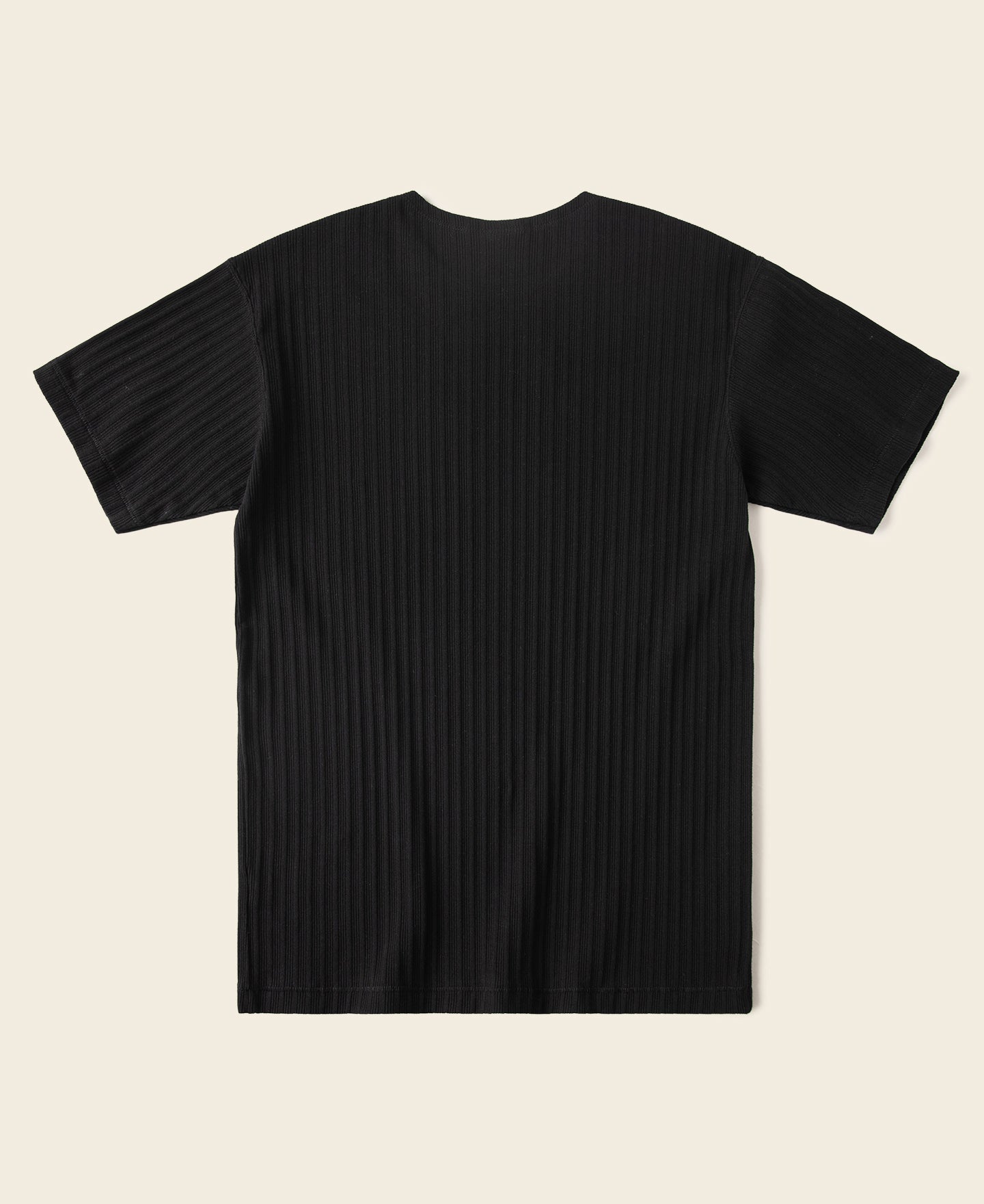 T-shirt noir côtelé en coton élasthanne à manches courtes et col ras du cou