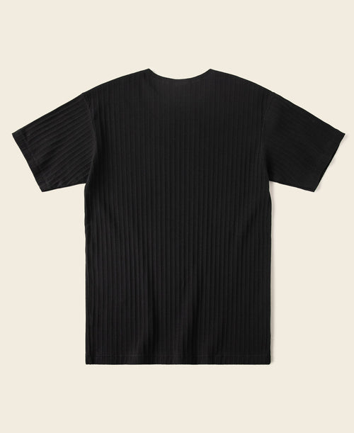 T-shirt noir côtelé en coton élasthanne à manches courtes et col ras du cou