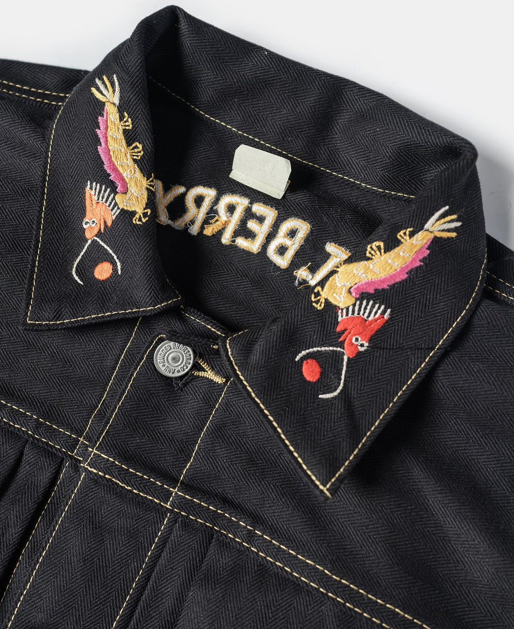 Veste de souvenir Dragon noir brodé surpiquée contrastante à boutons