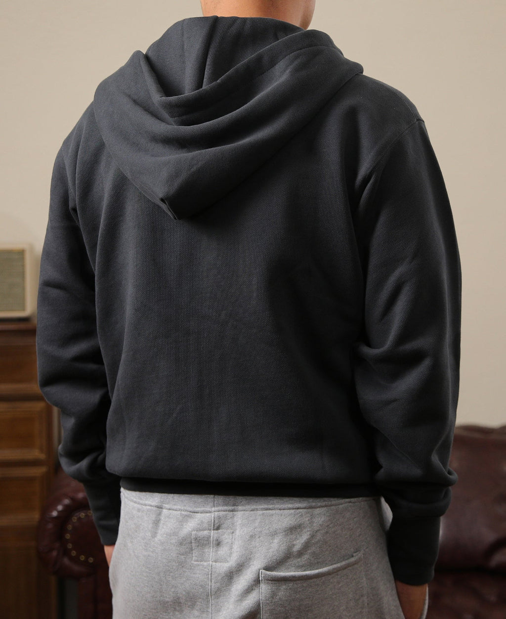 Sweat à capuche zippé en molleton éponge épais noir