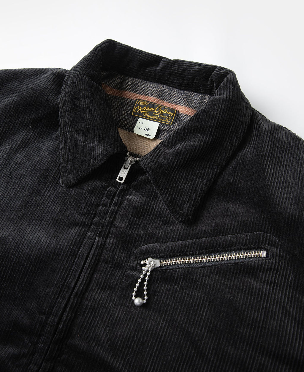 Blouson bombardier zippé en velours côtelé épais noir pour homme, texture côtelée