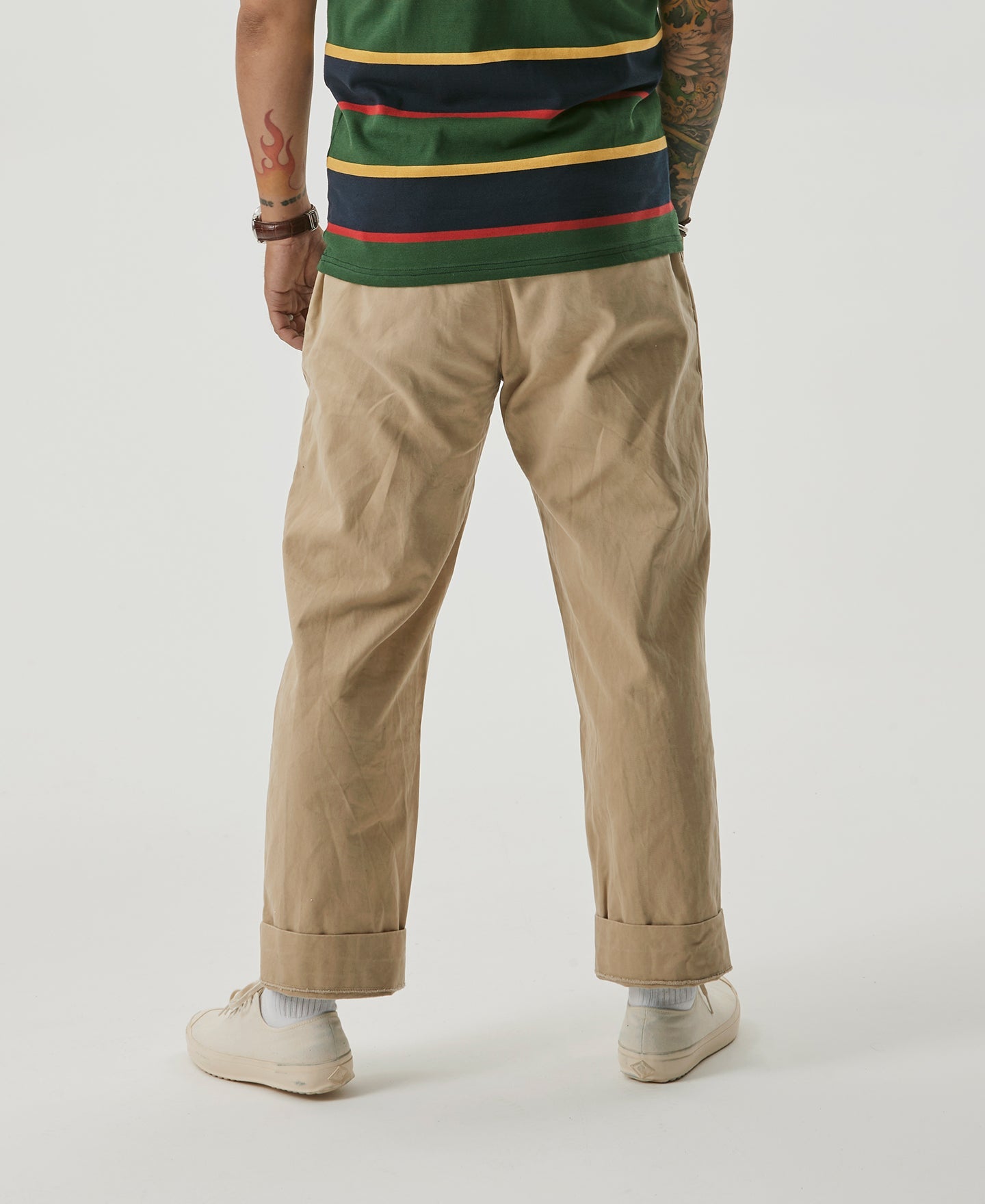 Pantalon chino homme kaki à double pli, coupe décontractée et fuselée