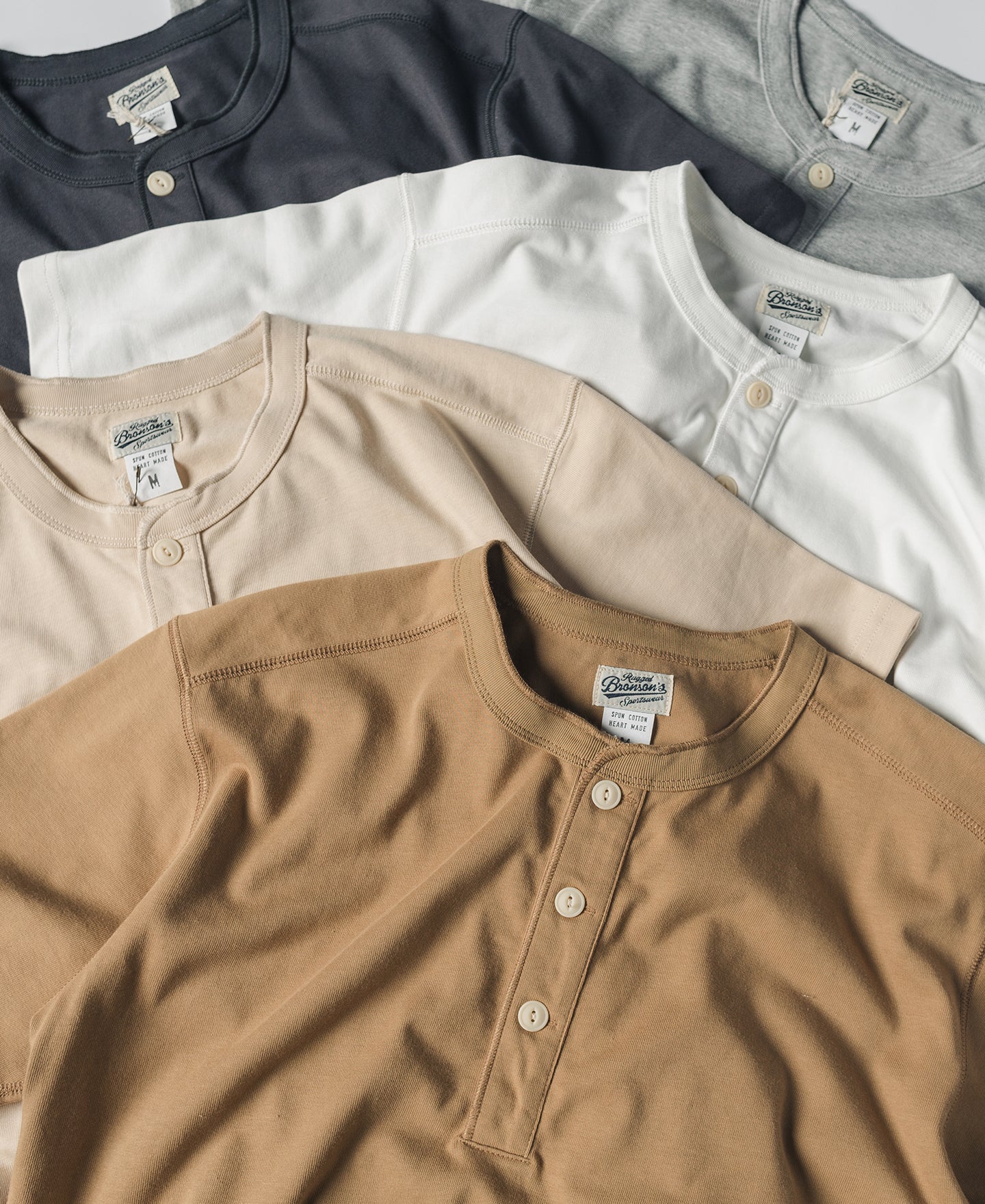 T-shirt Henley à manches courtes en coton épais, patte de boutonnage, gris foncé