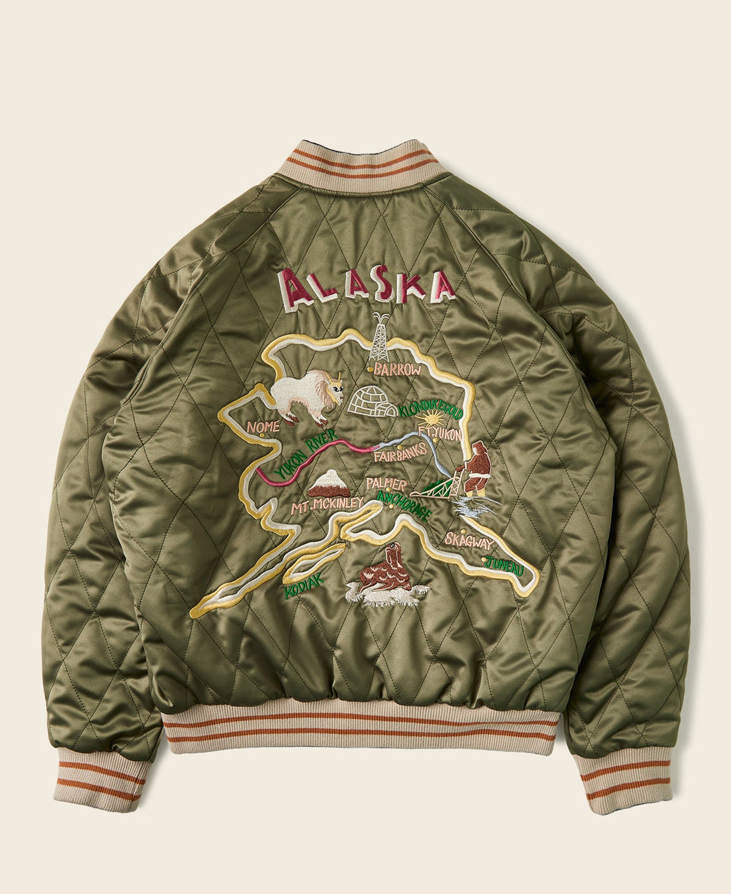 Blouson Souvenir Bomber Homme Réversible Noir Brodé Ours Polaire