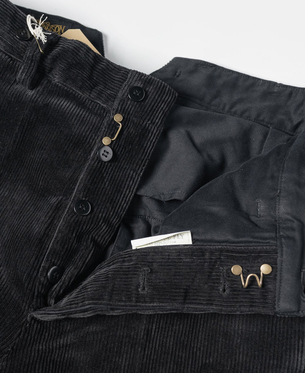 Pantalon de travail en velours côtelé noir résistant, taille haute, coupe droite