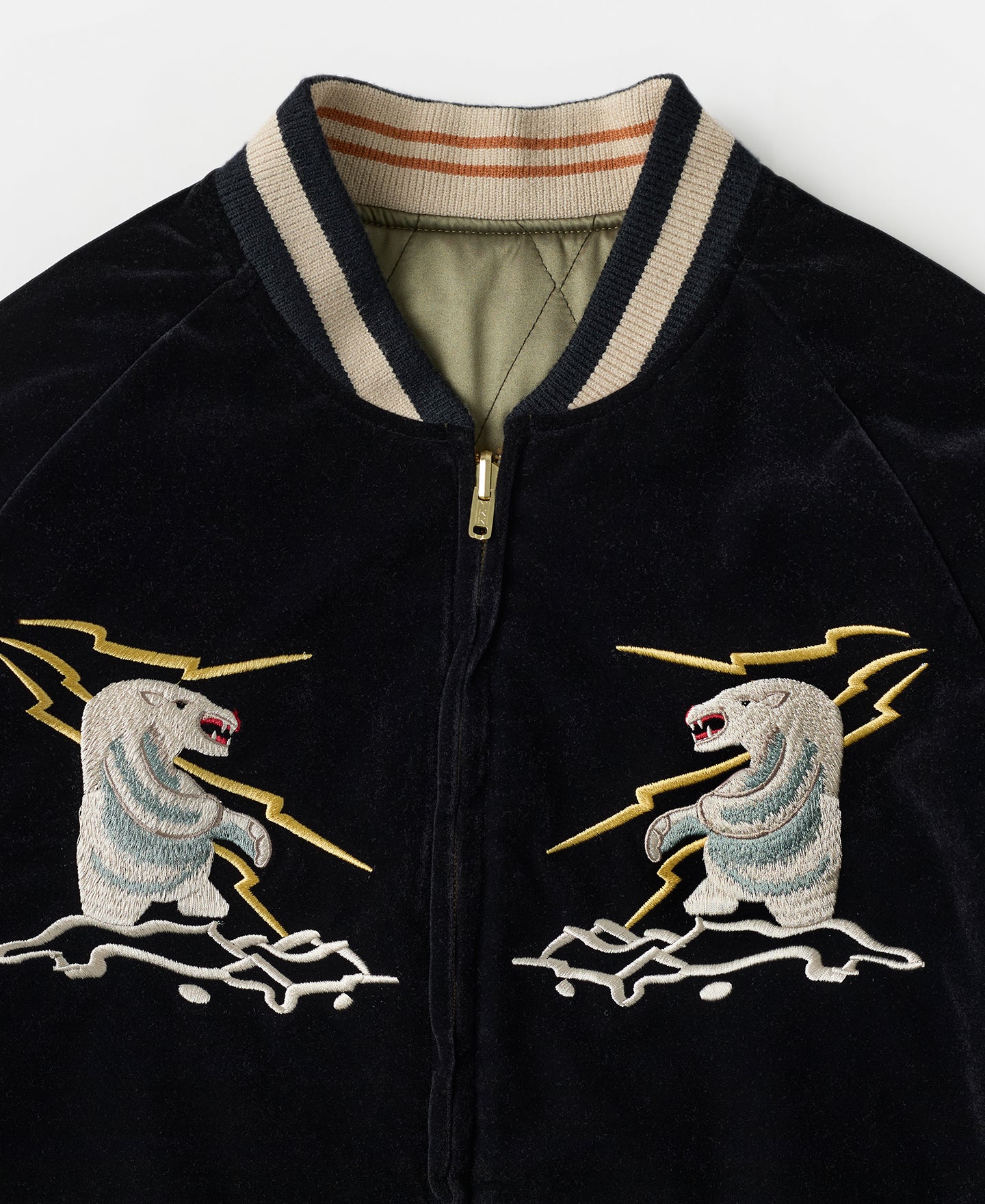 Blouson Souvenir Bomber Homme Réversible Noir Brodé Ours Polaire