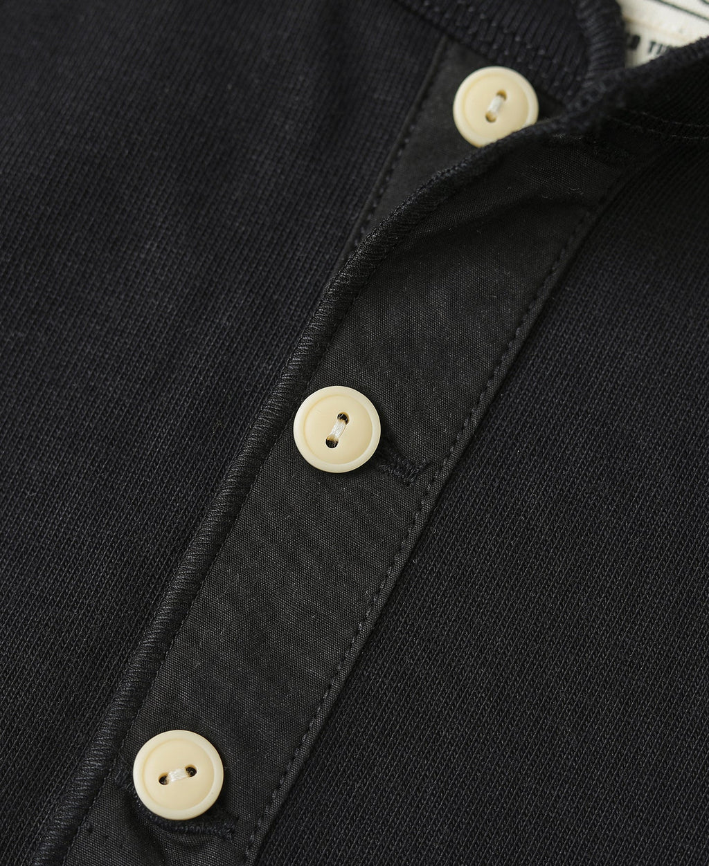 T-shirt Henley homme noir à manches longues coupe ajustée en coton