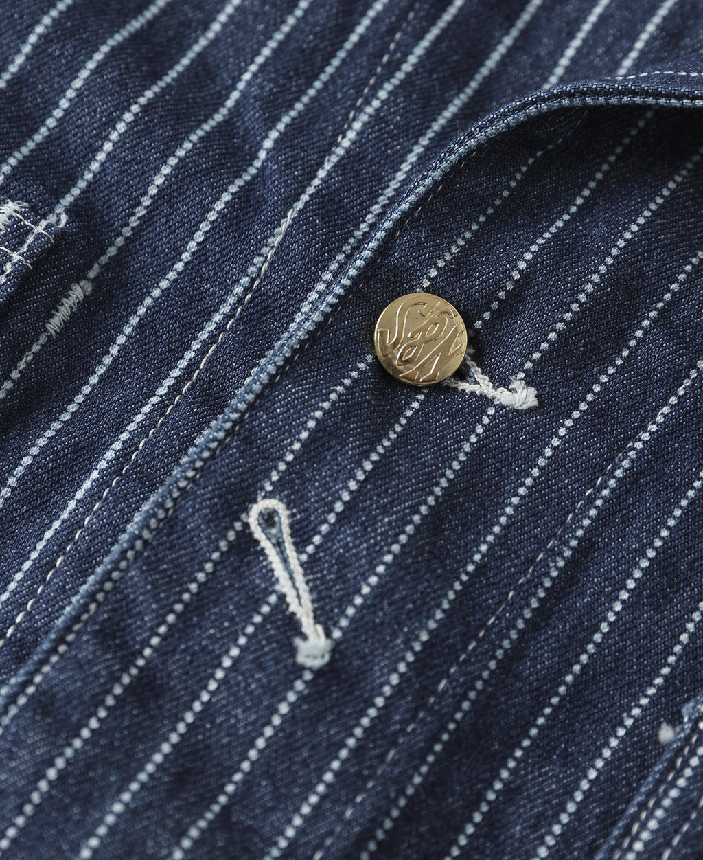Veste de travail boutonnée Indigo à rayures tissées avec quatre poches