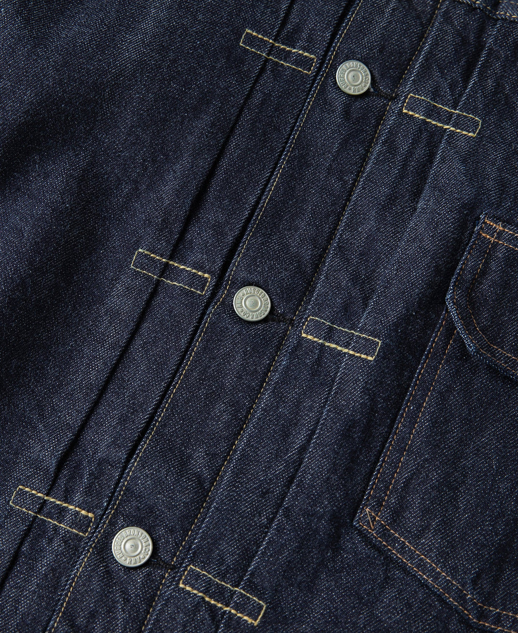 Blouson camionneur en jean doublé de couverture indigo, poche poitrine simple, style vintage