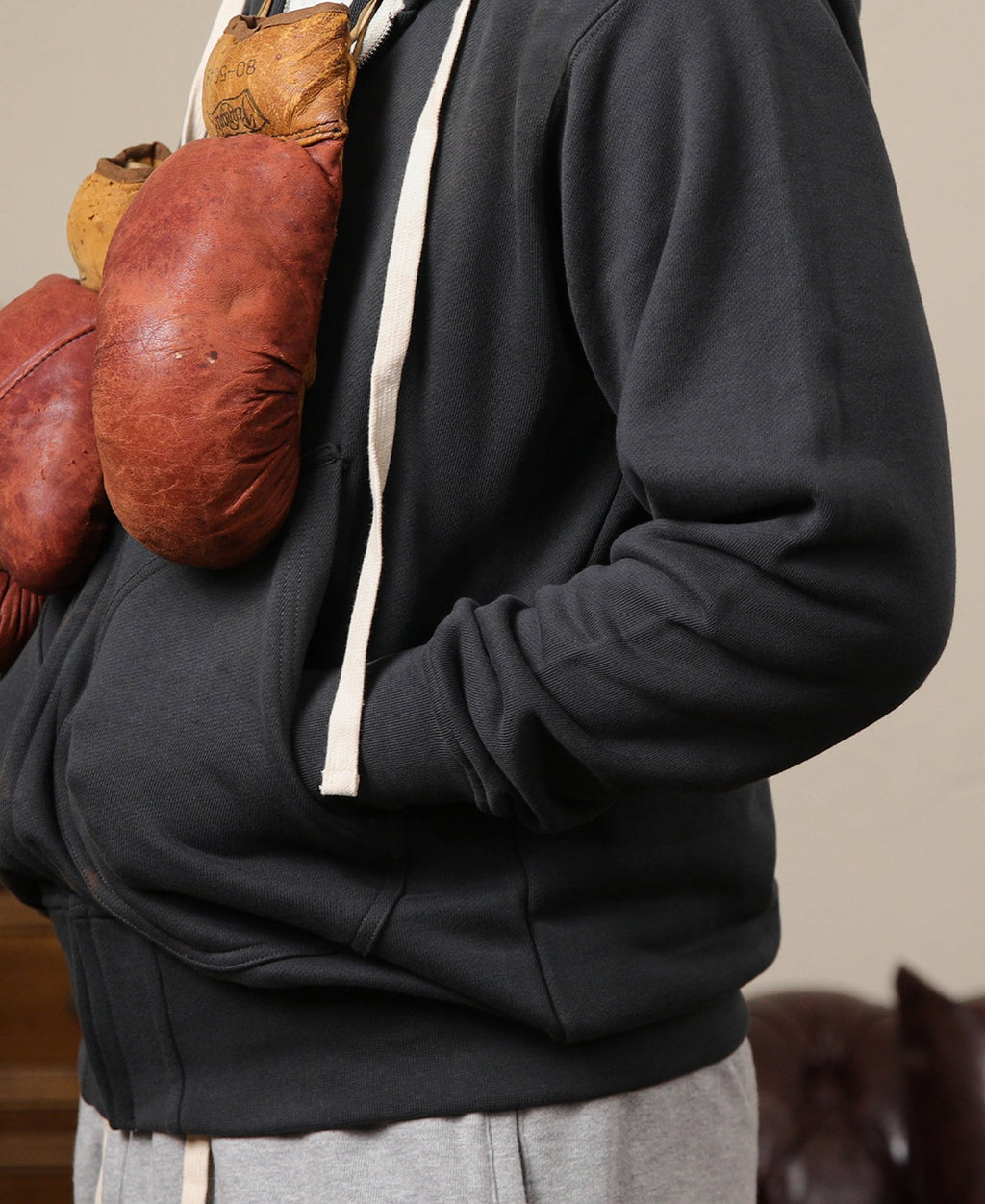 Sweat à capuche zippé en molleton éponge épais noir