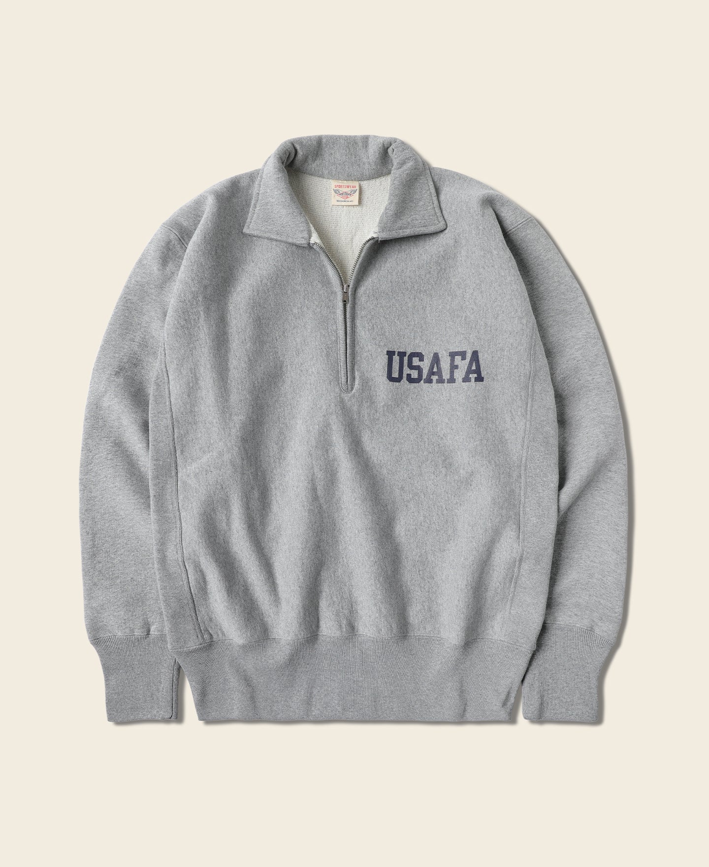 Sweat-shirt vintage demi-zip avec motif universitaire gris