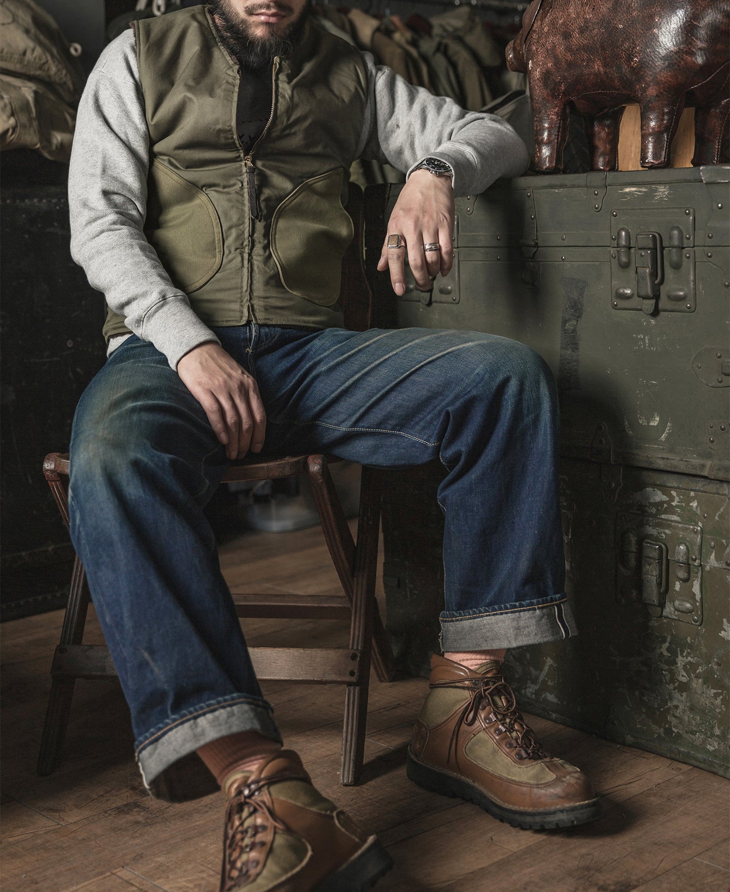 Gilet zippé doublé polaire olive avec grandes poches avant