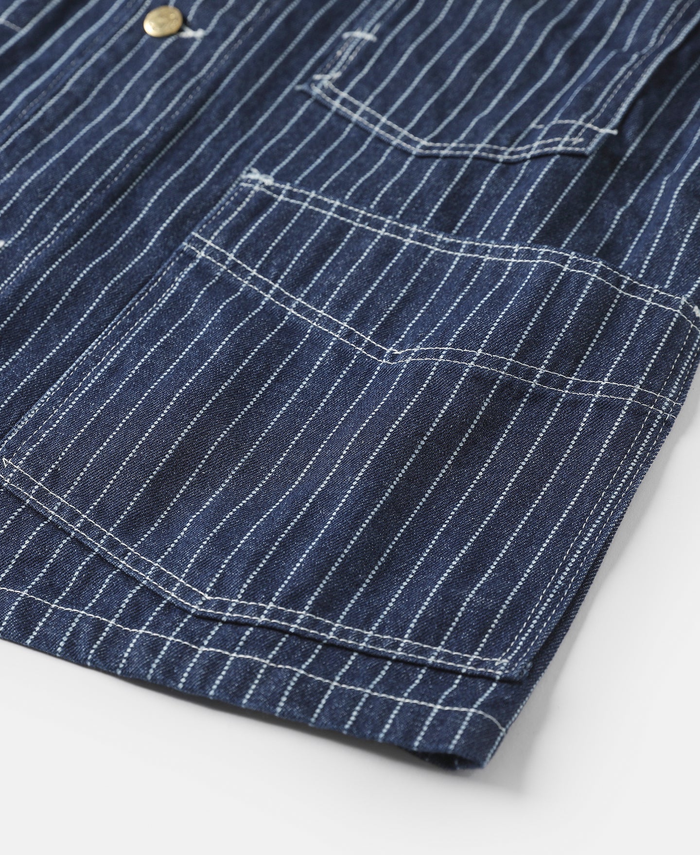 Veste de travail boutonnée Indigo à rayures tissées avec quatre poches