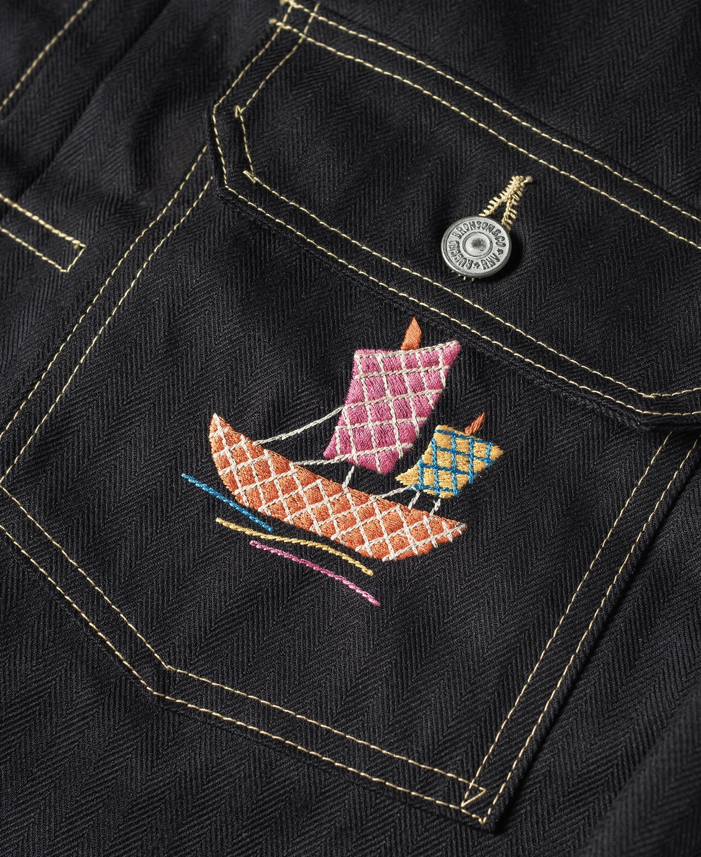 Veste de souvenir Dragon noir brodé surpiquée contrastante à boutons