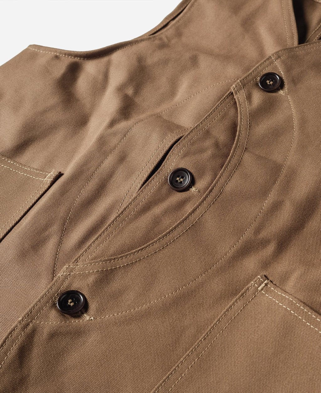 Gilet de chasse kaki épais en toile avec poches à gibier et fermeture boutonnée