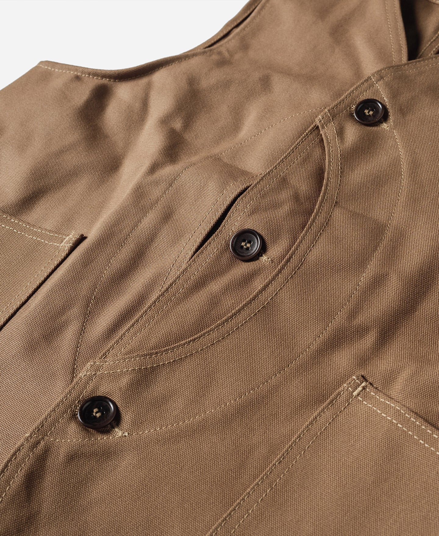Gilet de chasse kaki épais en toile avec poches à gibier et fermeture boutonnée