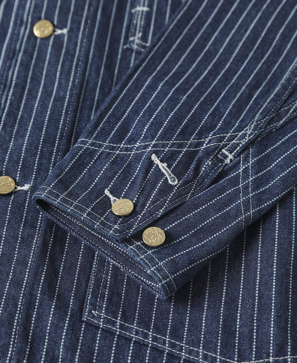 Veste de travail boutonnée Indigo à rayures tissées avec quatre poches