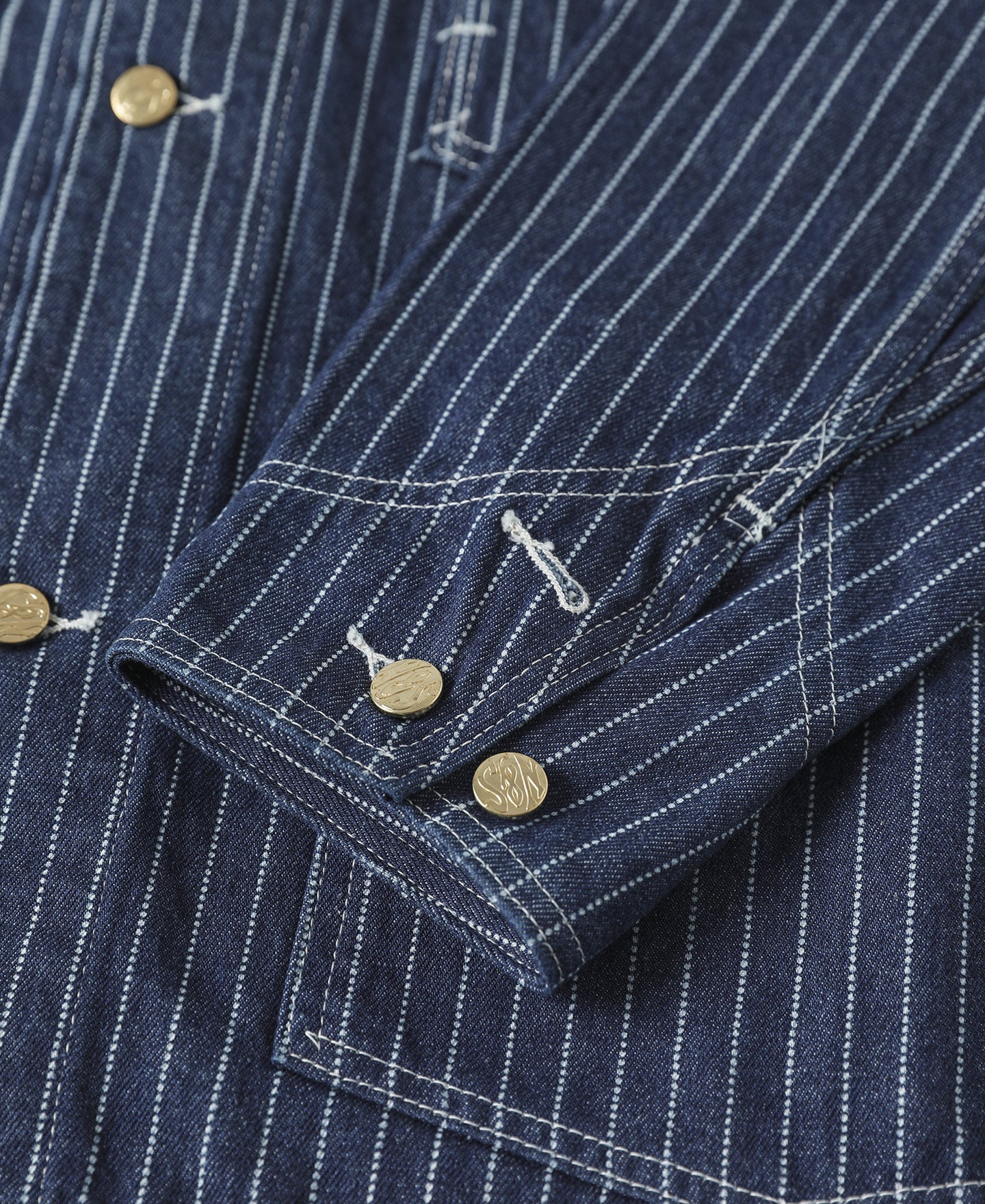 Veste de travail boutonnée Indigo à rayures tissées avec quatre poches